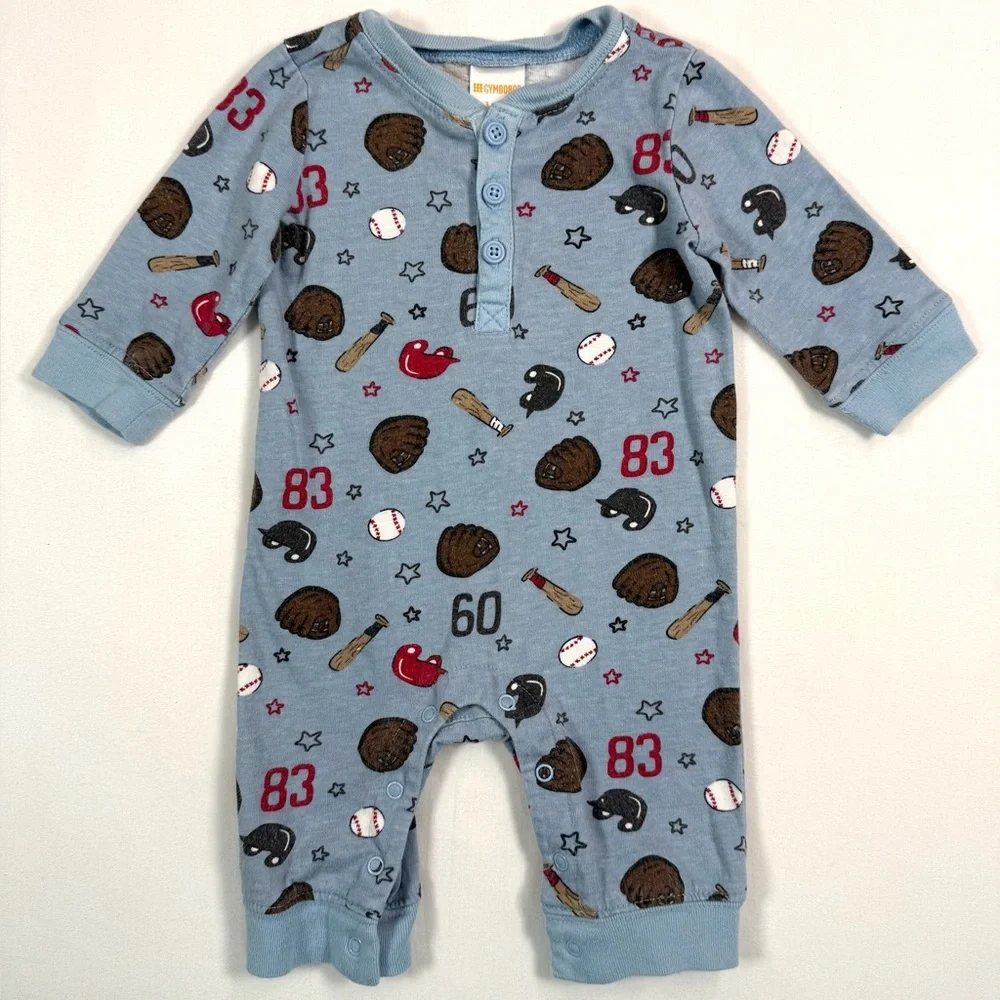 GYMBOREE Baby Boys' Blue Baseball Printed Long Sleeve Romper Playsuit Size‎ 0-3M